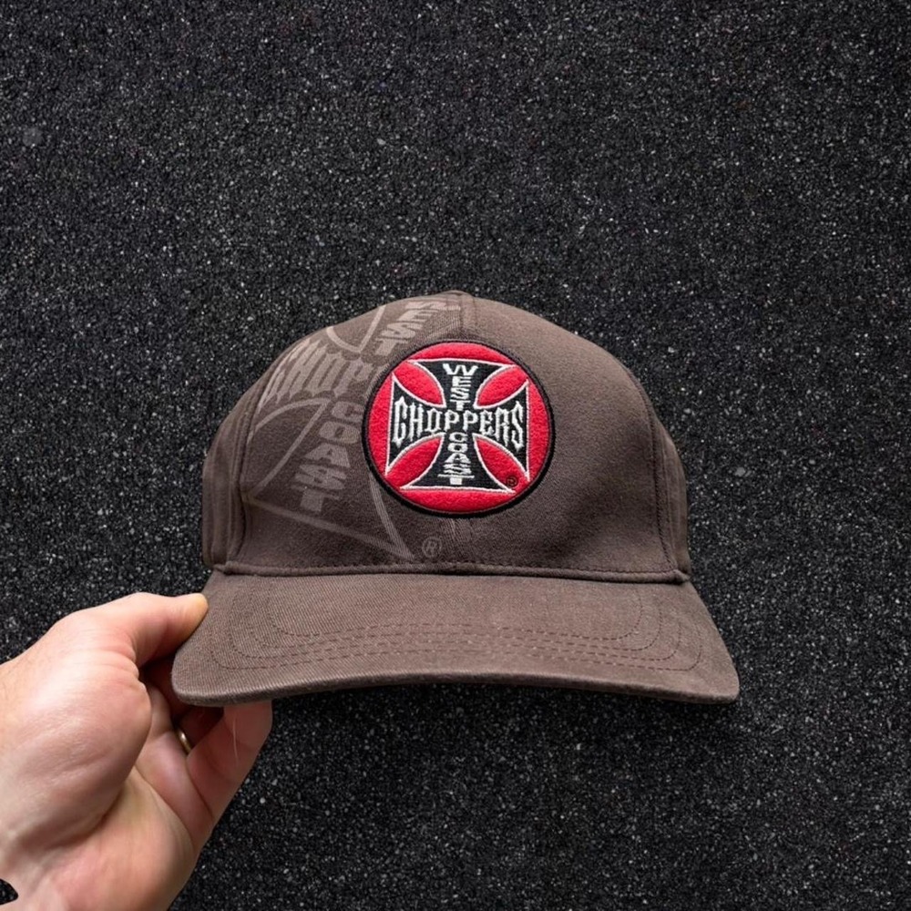 West Coast Choppers Jesse James Fitted Hat Brown Iron Cross Biker Cap Size 7 1/4